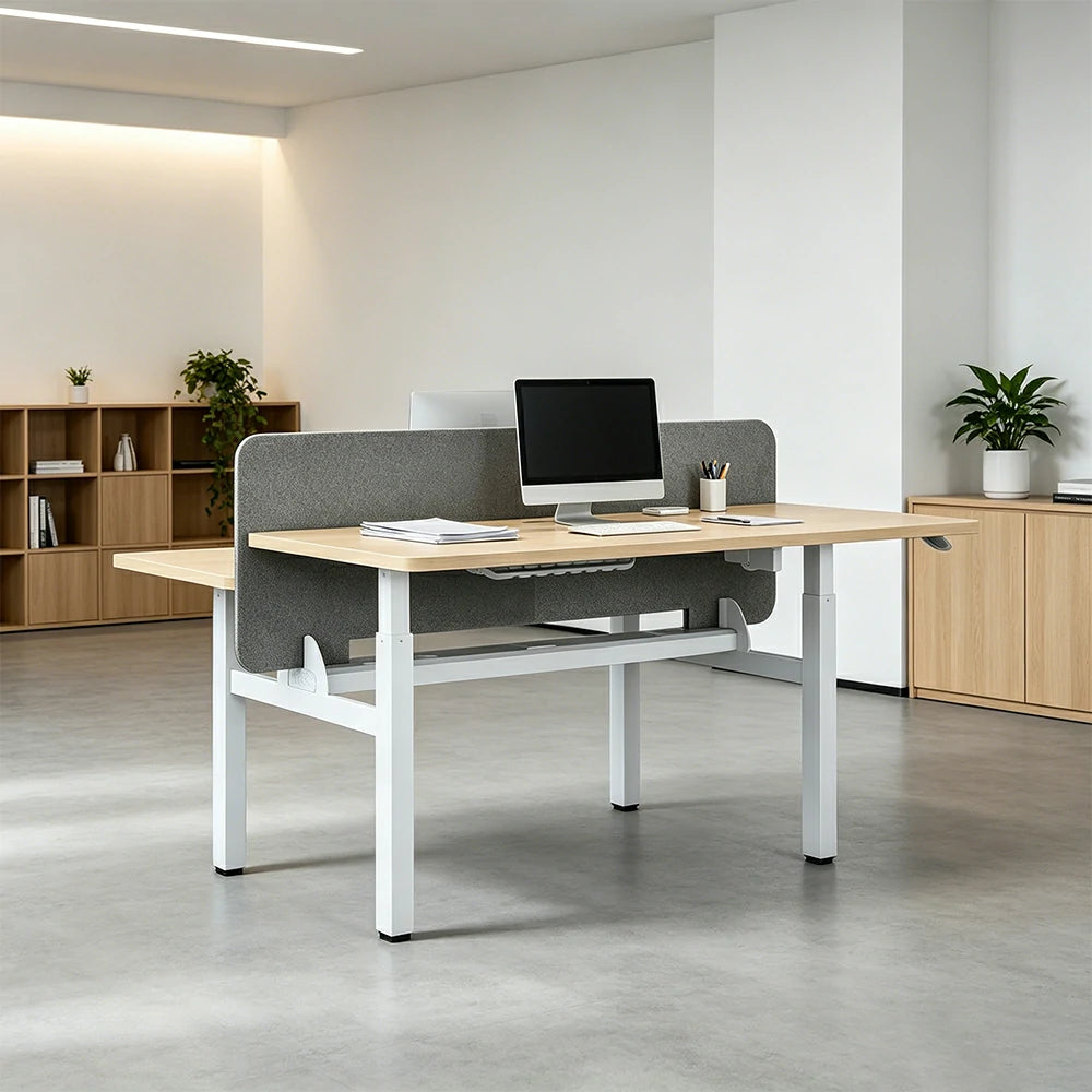 LUXORA 2 Person Study Desk - Privacy Panel Shared Workstation for Office  Room - Wood
