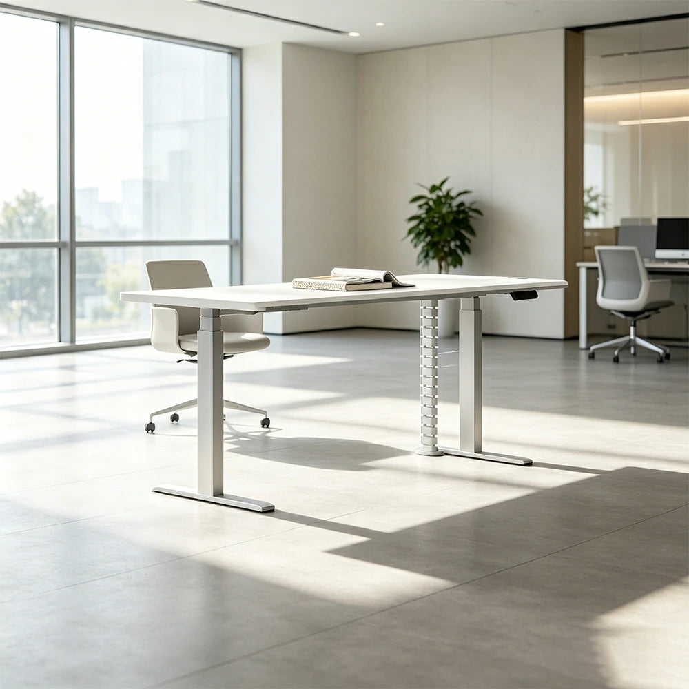 LUXORA 1.4m Electric Standing Desk - Dual Motor Height Adjustable Workstation for Home Office - White