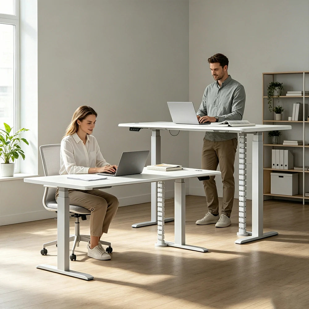LUXORA 1.4m Electric Standing Desk - Dual Motor Height Adjustable Workstation for Home Office - White