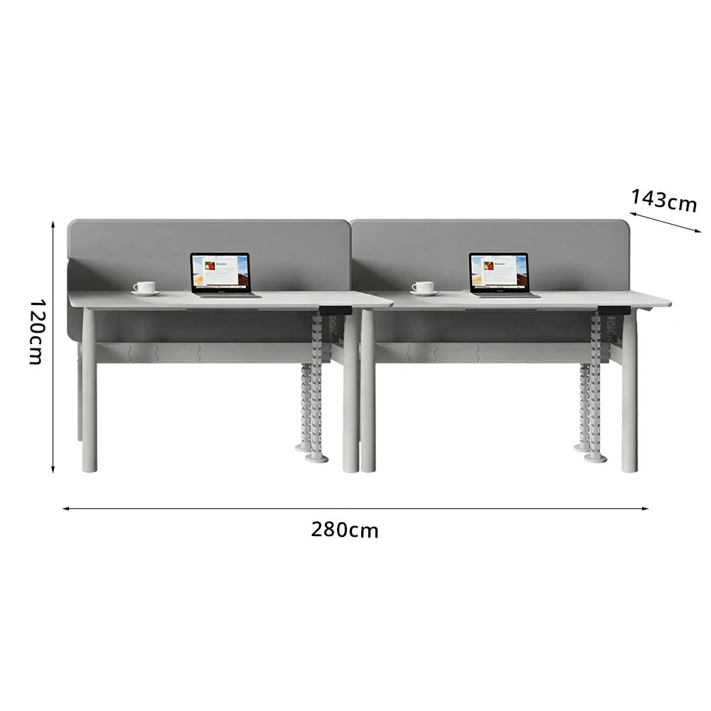 LUXORA 280cm Electric Standing Desk - Privacy Panel Office Workstation for 4 People - White & Grey