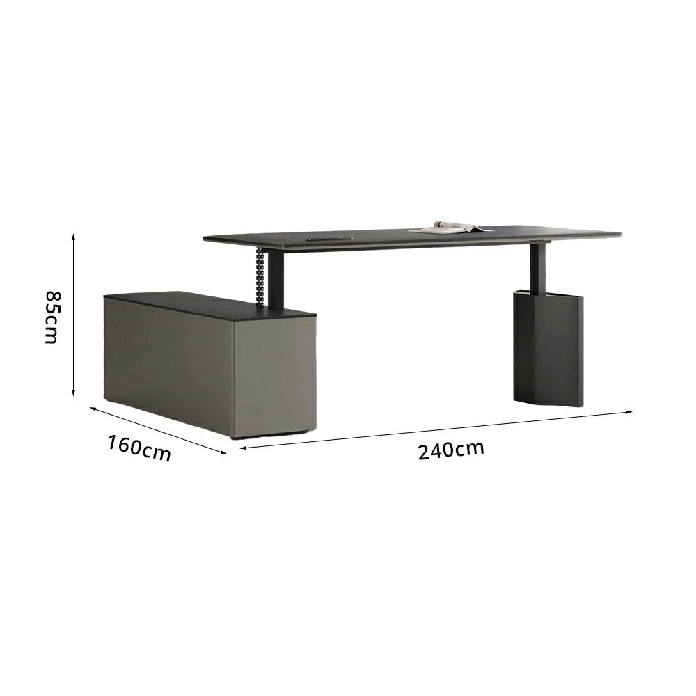 LUXORA 2.4m Executive Height Adjustable Desk - Modern Office Manager Table with Side Cabinet - Charcoal Grey