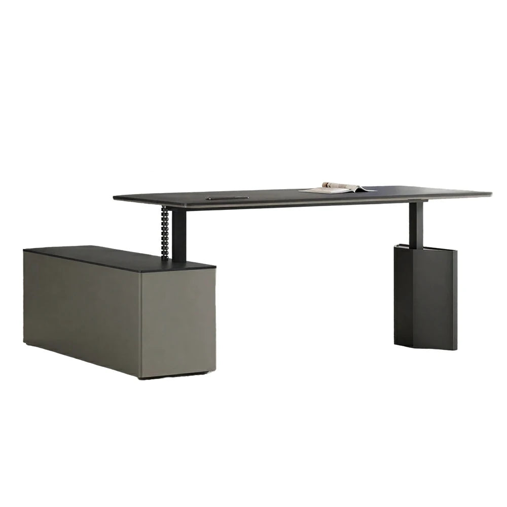 LUXORA 2.4m Executive Height Adjustable Desk - Modern Office Manager Table with Side Cabinet - Charcoal Grey