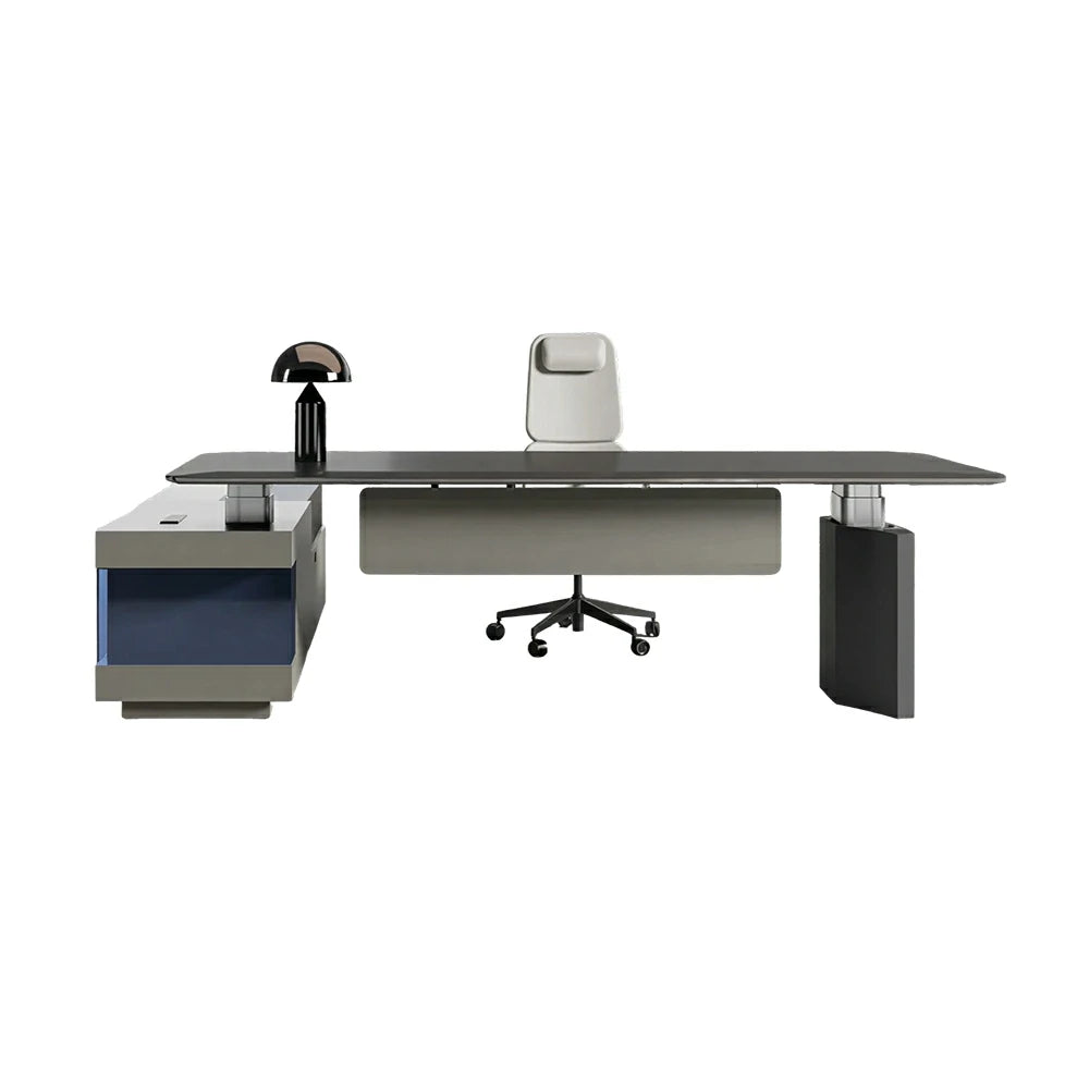 LUXORA 3m Executive Height Adjustable Desk - Premium Office Manager Table with Side Cabinet - Charcoal Grey