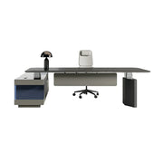LUXORA 3m Executive Height Adjustable Desk - Premium Office Manager Table with Side Cabinet - Charcoal Grey