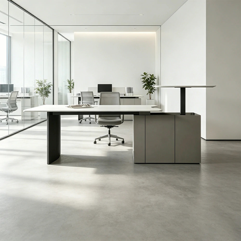 LUXORA 2.4m Executive Height Adjustable Desk - Premium Office Manager Table with Side Cabinet - Grey