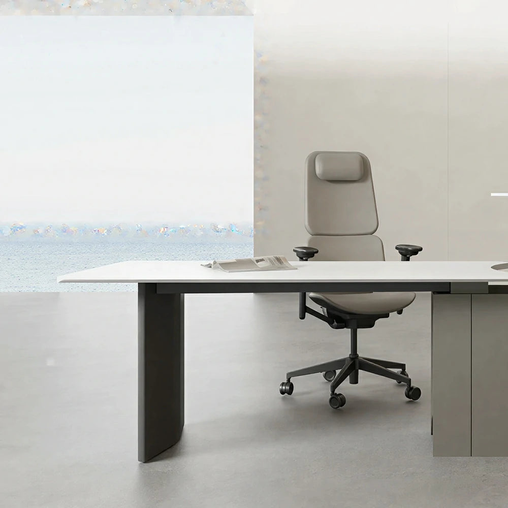 LUXORA 2.4m Executive Height Adjustable Desk - Premium Office Manager Table with Side Cabinet - Grey