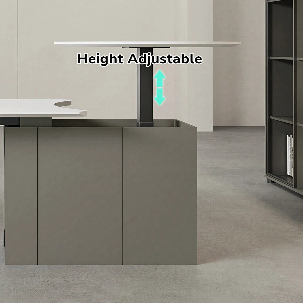 LUXORA 2.4m Executive Height Adjustable Desk - Premium Office Manager Table with Side Cabinet - Grey