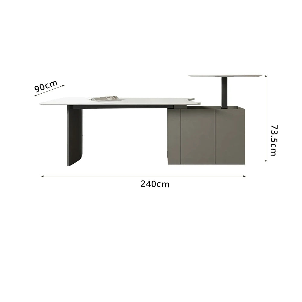 LUXORA 2.4m Executive Height Adjustable Desk - Premium Office Manager Table with Side Cabinet - Grey