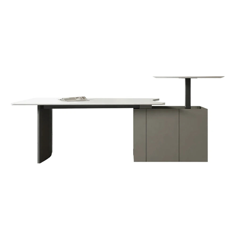LUXORA 2.4m Executive Height Adjustable Desk - Premium Office Manager Table with Side Cabinet - Grey
