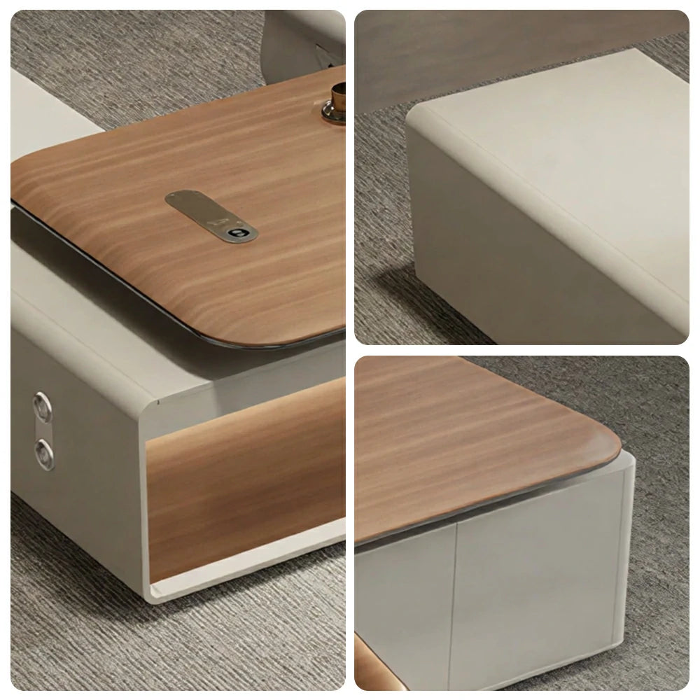 LUXORA Executive Office Desk - Modern Manager Workstation with Side Cabinet - Walnut & Cream White