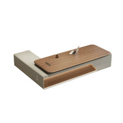 LUXORA Executive Office Desk - Modern Manager Workstation with Side Cabinet - Walnut & Cream White