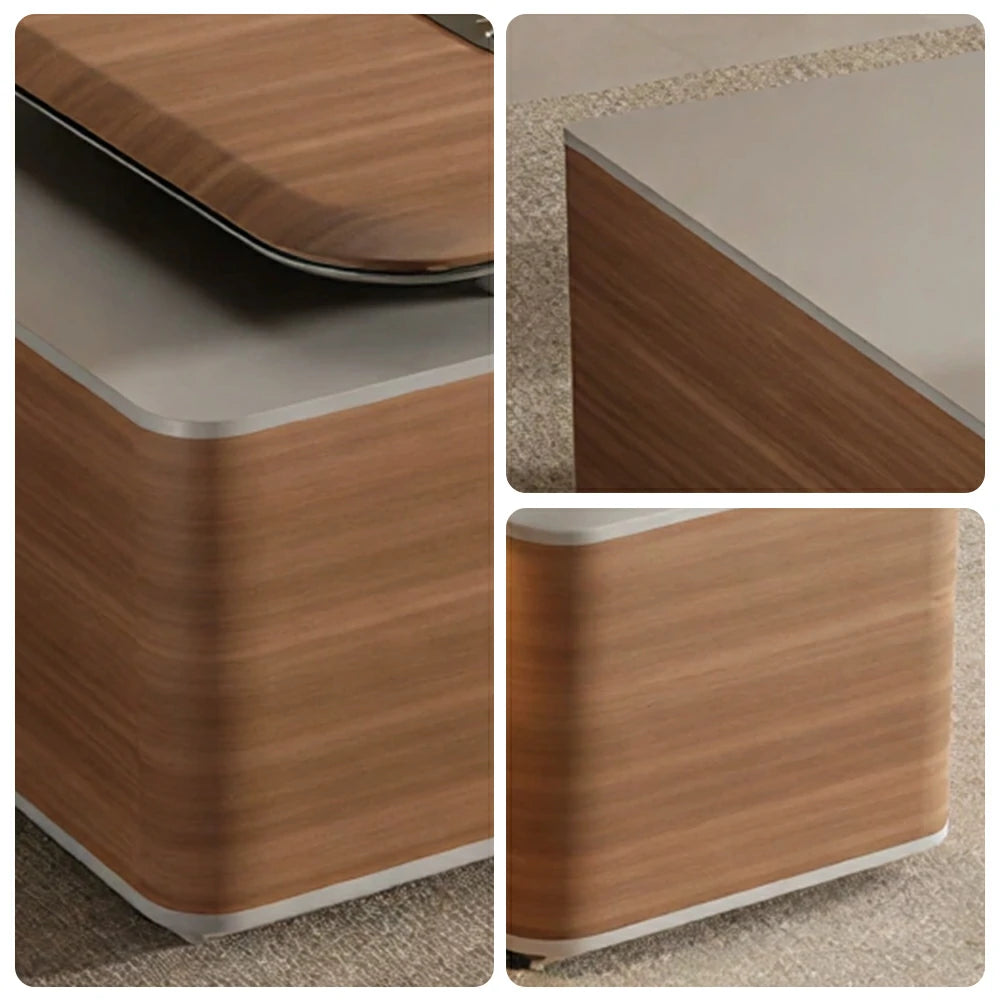 LUXORA Executive Office Desk - Modern Manager Workstation with Side Cabinet - Walnut & Grey