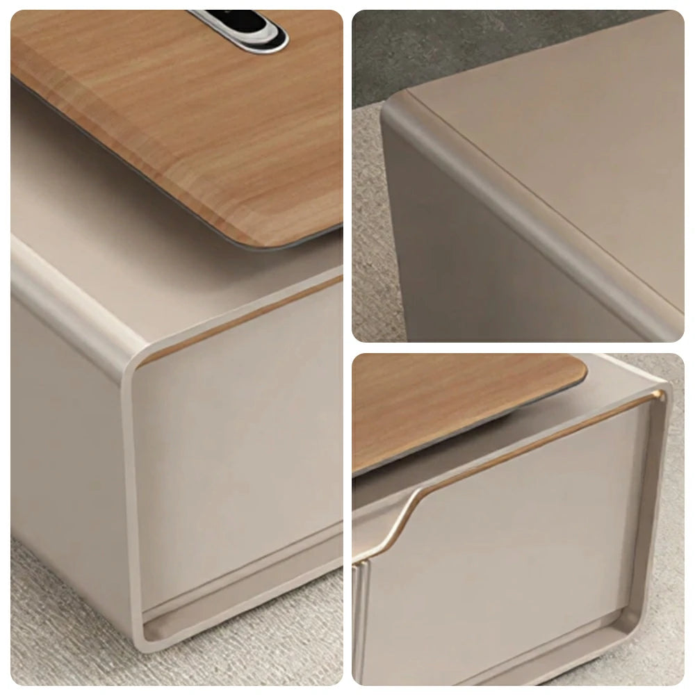 LUXORA Executive Office Desk - Modern Manager Workstation with Storage Cabinet - Walnut & Champagne