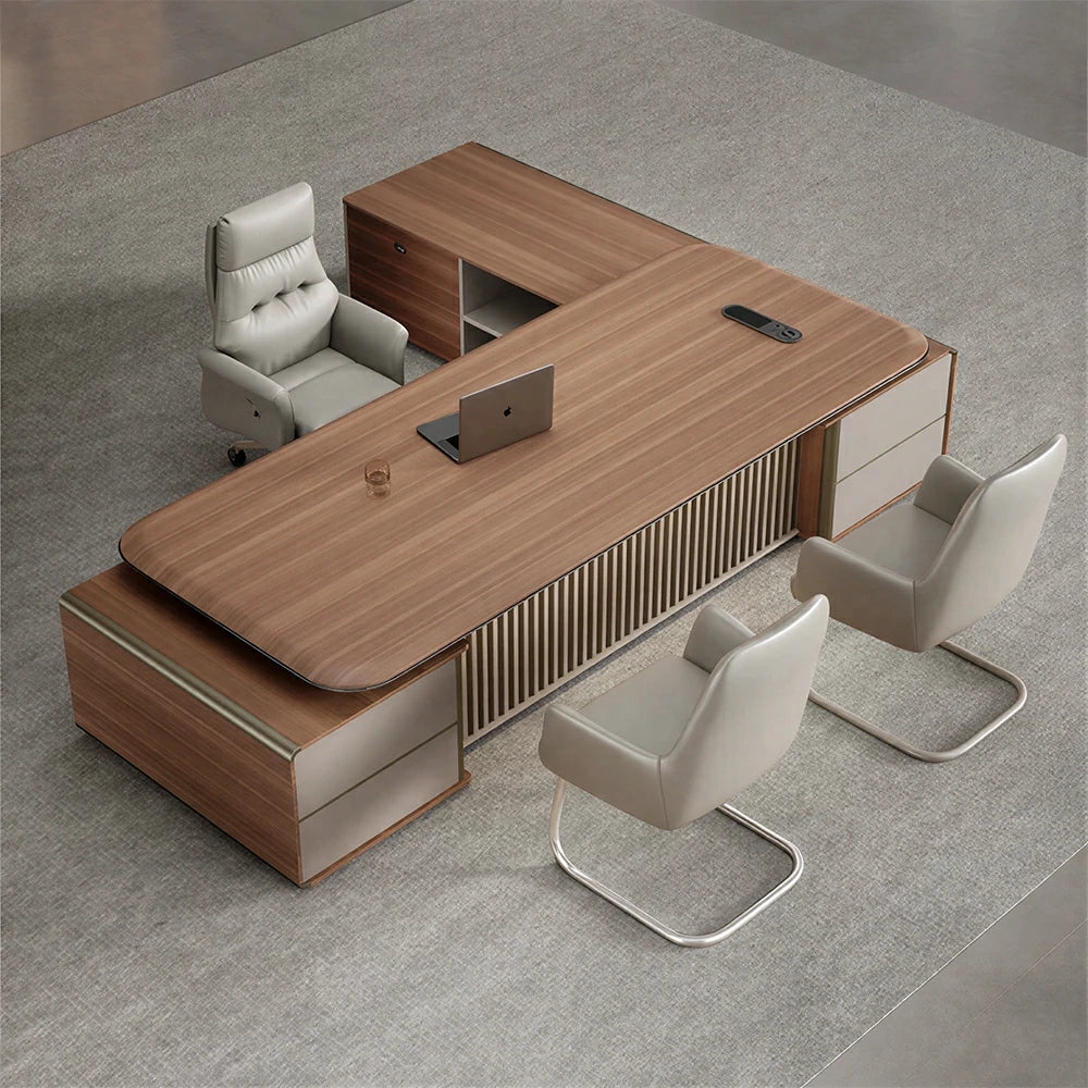 LUXORA 2.0m Flagship Executive Height Adjustable Desk - Premium Office Workstation with Storage - Walnut & Cream