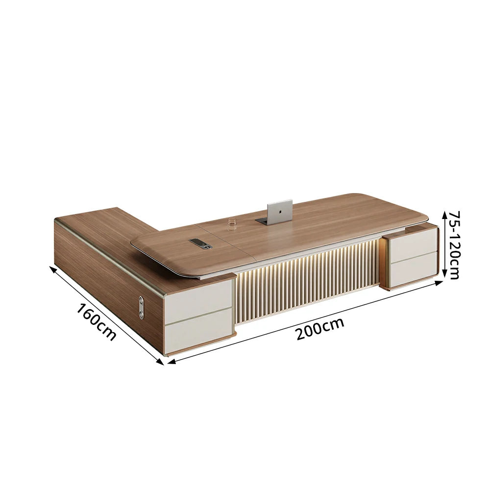 LUXORA 2.0m Flagship Executive Height Adjustable Desk - Premium Office Workstation with Storage - Walnut & Cream