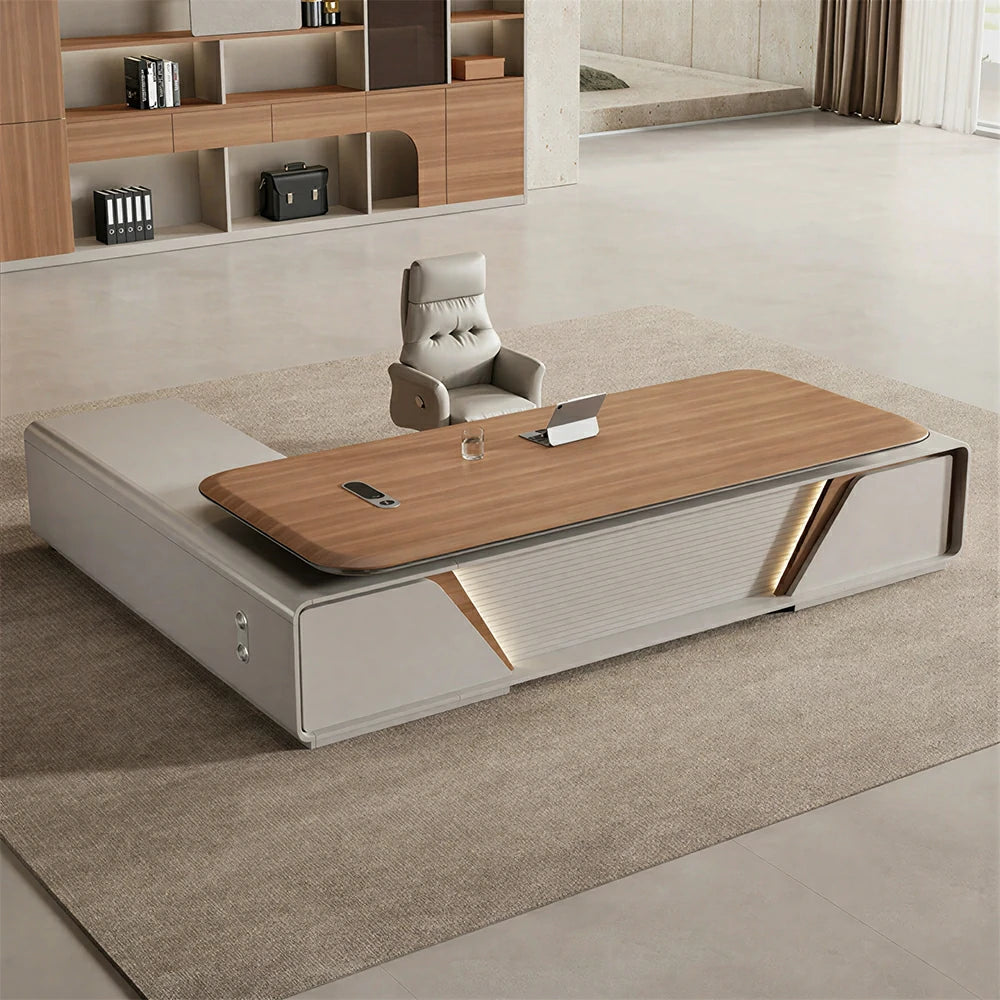LUXORA 2.0m Flagship Executive Height Adjustable Desk - Premium Office Workstation with Storage - Walnut