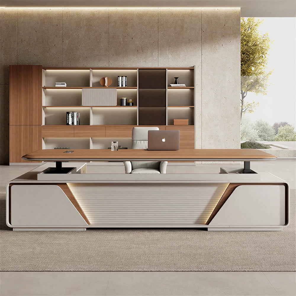 LUXORA 2.0m Flagship Executive Height Adjustable Desk - Premium Office Workstation with Storage - Walnut