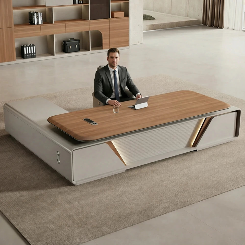 LUXORA 2.0m Flagship Executive Height Adjustable Desk - Premium Office Workstation with Storage - Walnut