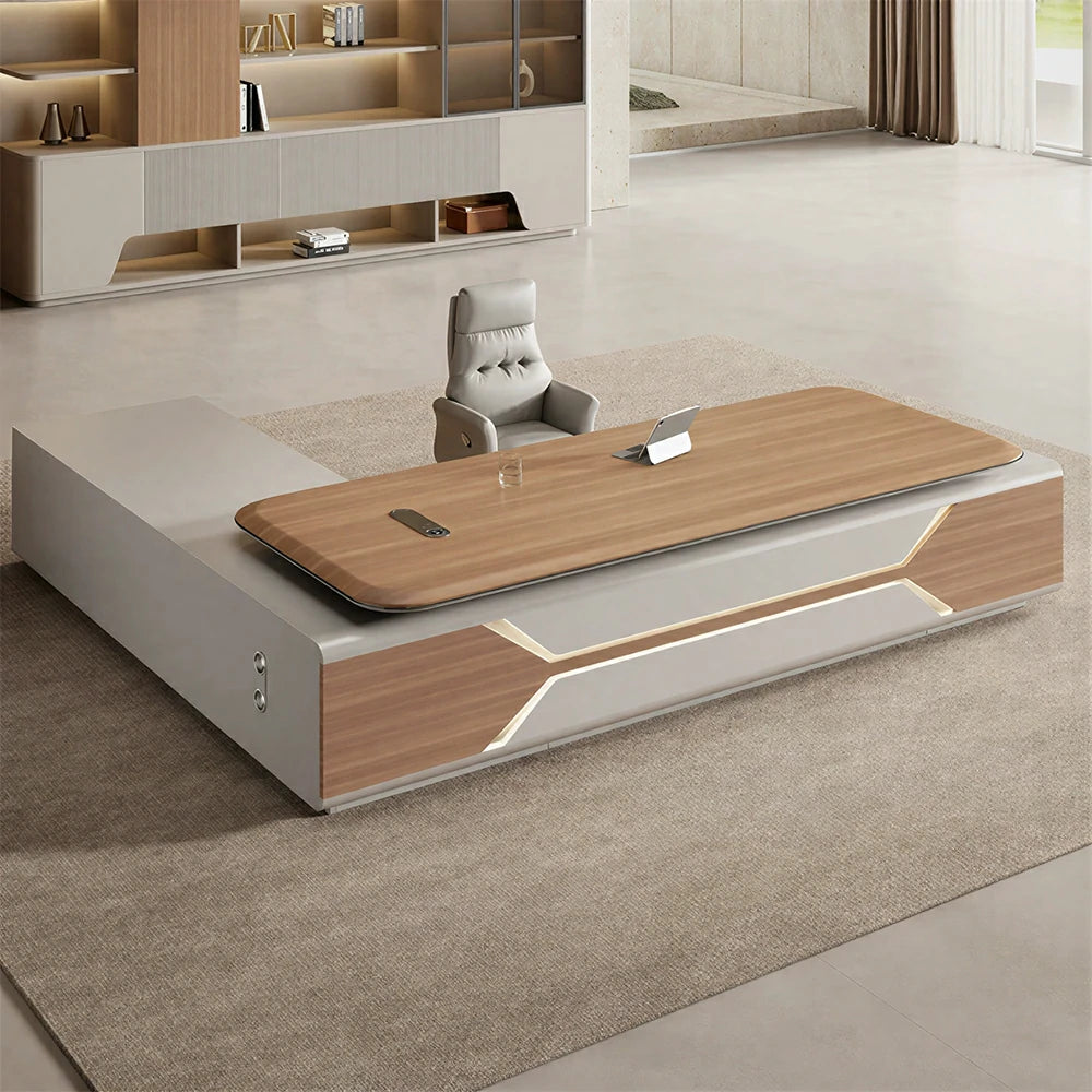 LUXORA 2.0m Standard Executive Office Desk - Premium Manager Workstation with Storage - Walnut