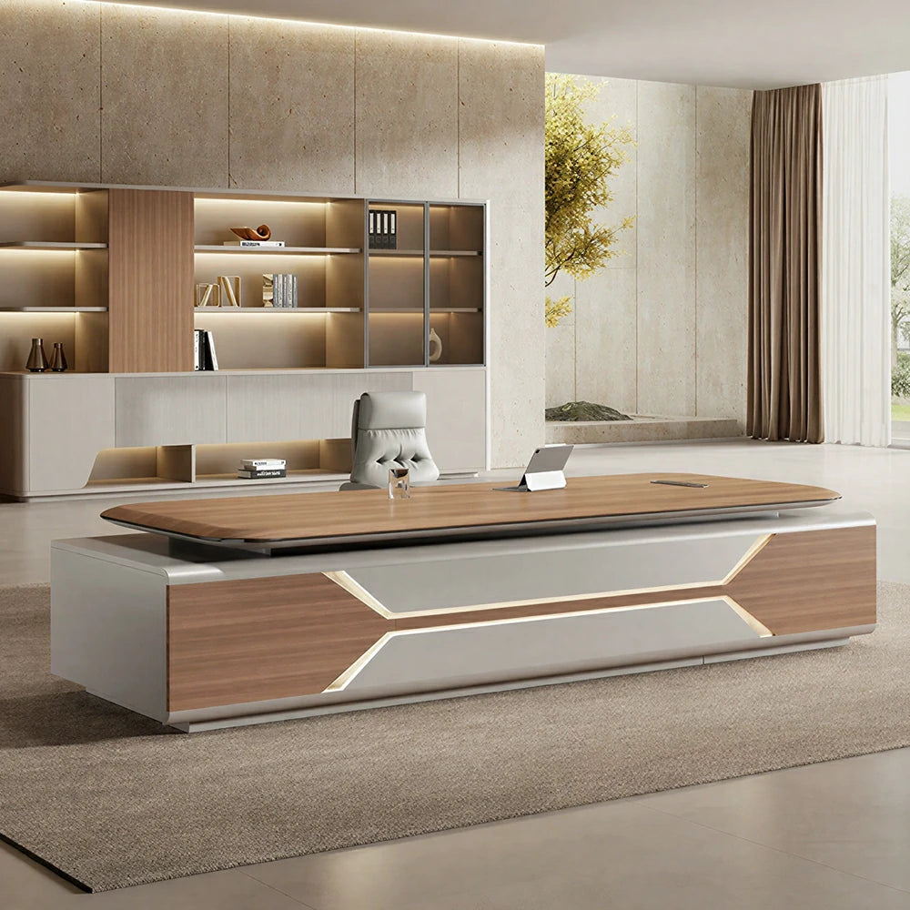 LUXORA 2.0m Standard Executive Office Desk - Premium Manager Workstation with Storage - Walnut
