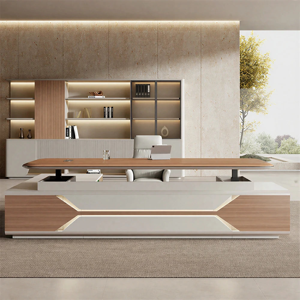 LUXORA 2.0m Standard Executive Office Desk - Premium Manager Workstation with Storage - Walnut