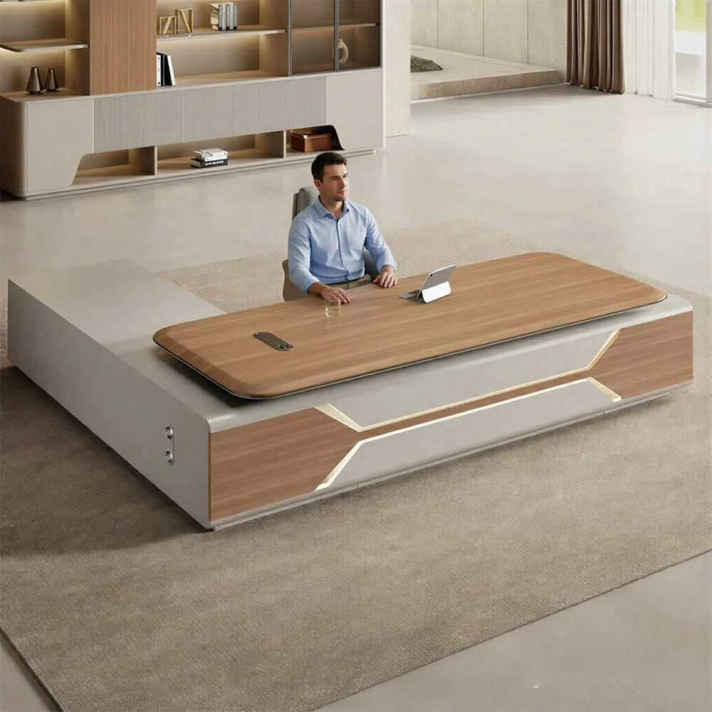 LUXORA 2.0m Standard Executive Office Desk - Premium Manager Workstation with Storage - Walnut