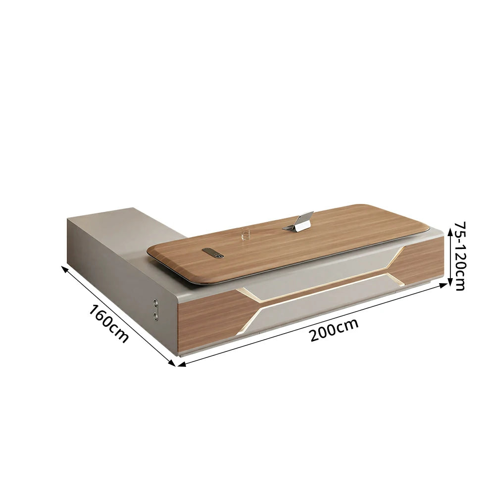 LUXORA 2.0m Standard Executive Office Desk - Premium Manager Workstation with Storage - Walnut