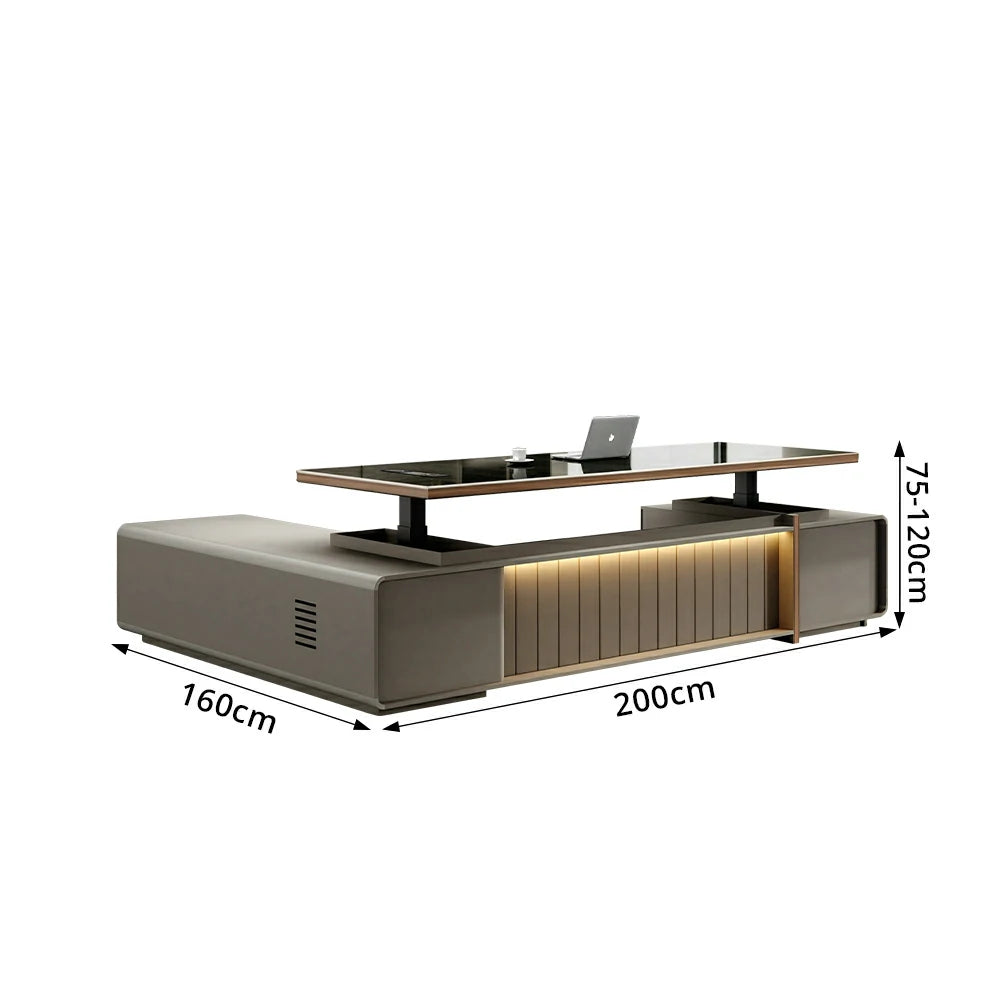 LUXORA 2.0m Executive Height Adjustable Desk - Modern Office Workstation with Storage - Grey
