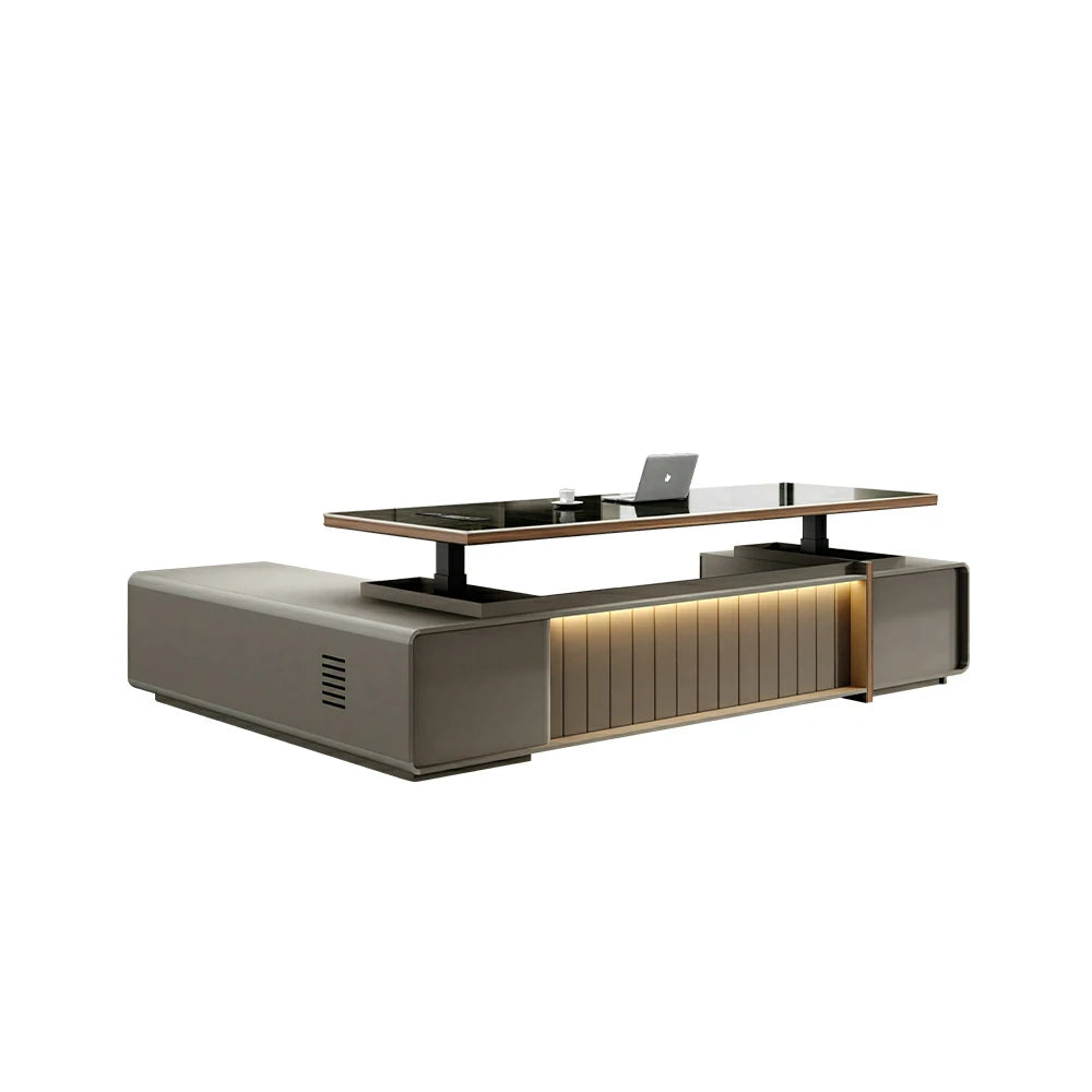 LUXORA 2.0m Executive Height Adjustable Desk - Modern Office Workstation with Storage - Grey