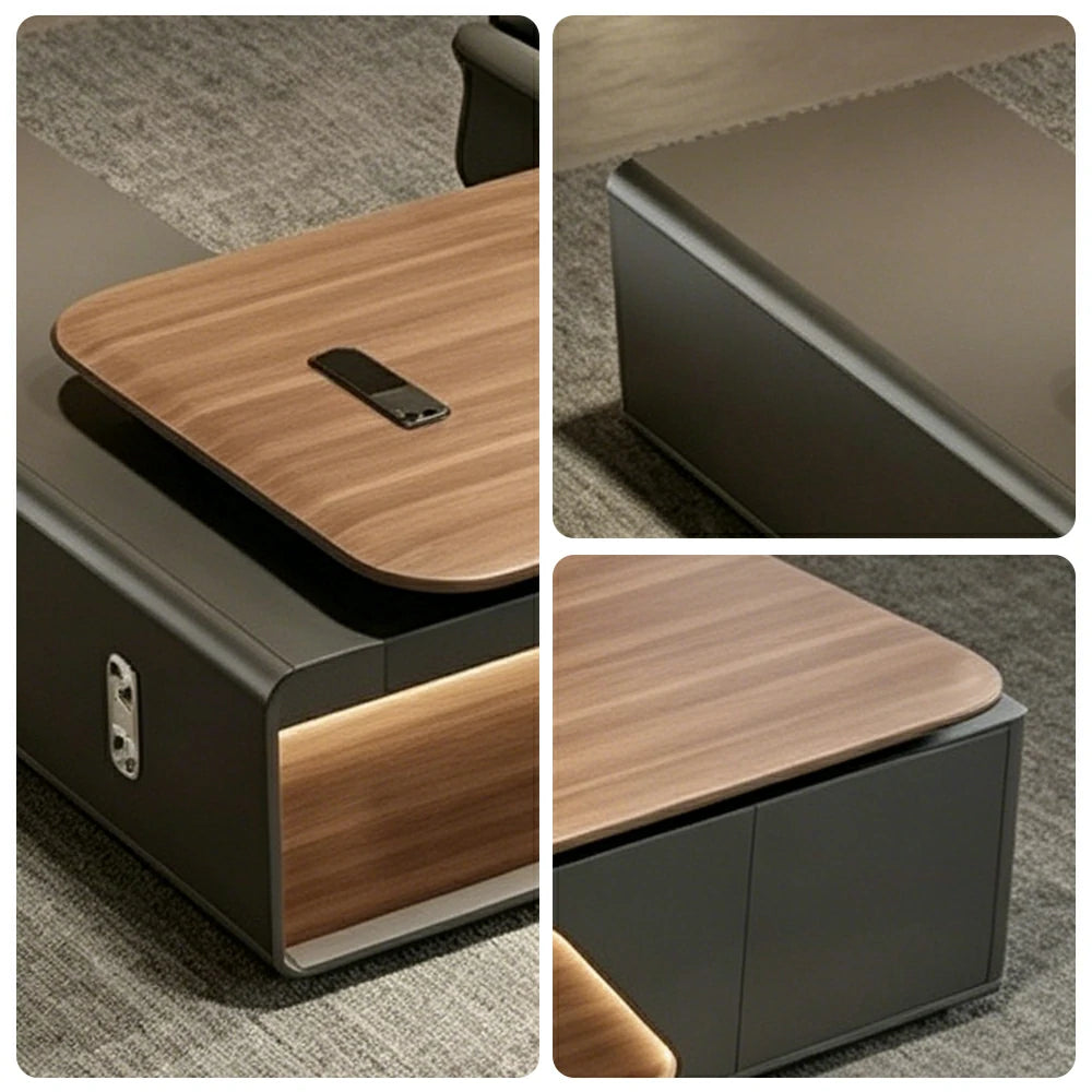 LUXORA 2.0m Flagship Executive Height Adjustable Desk - Premium Office Workstation with Multimedia Box - Walnut