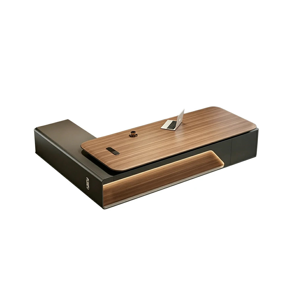 LUXORA 2.0m Flagship Executive Height Adjustable Desk - Premium Office Workstation with Multimedia Box - Walnut