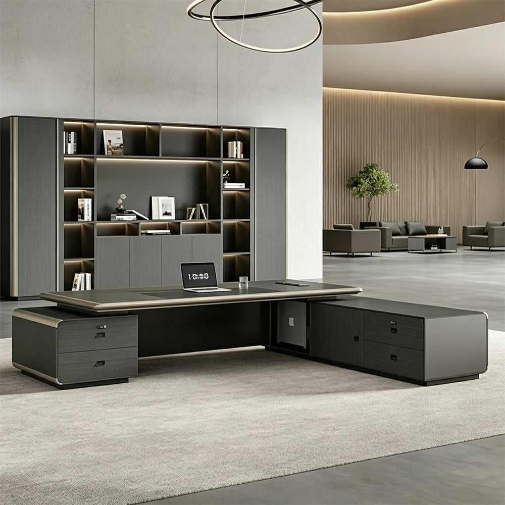 LUXORA 2.0m Flagship Executive Height Adjustable Desk - Premium Office Workstation with Multimedia Box - Grey