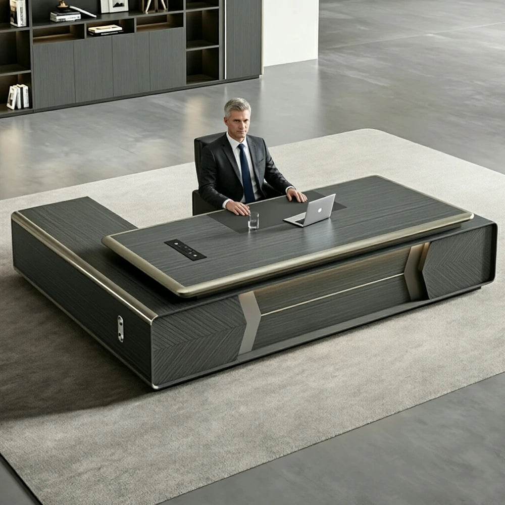 LUXORA 2.0m Flagship Executive Height Adjustable Desk - Premium Office Workstation with Multimedia Box - Grey