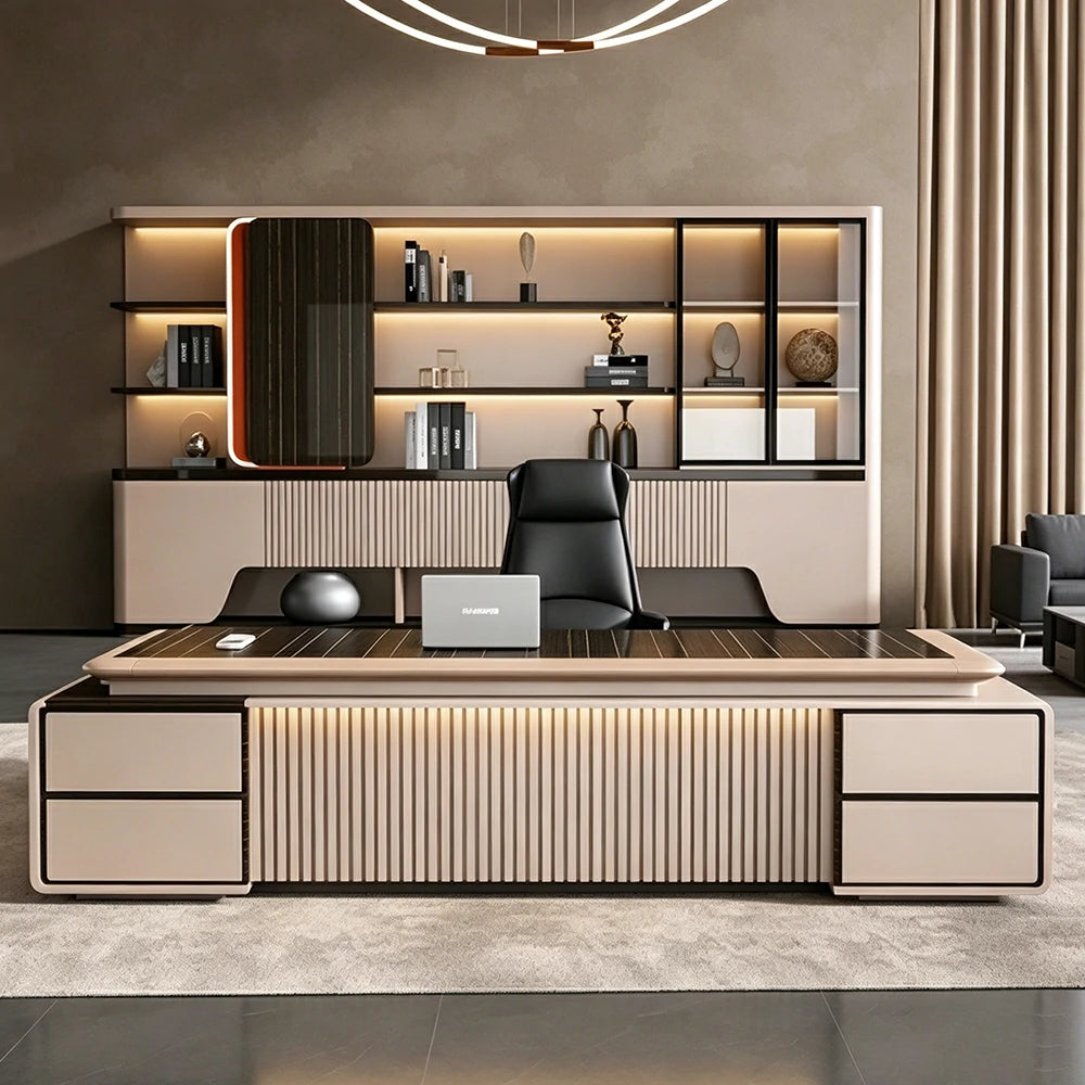 LUXORA 2.0m Luxury Executive Office Desk - Double Cabinet Manager Workstation - Glossy Black Ebony