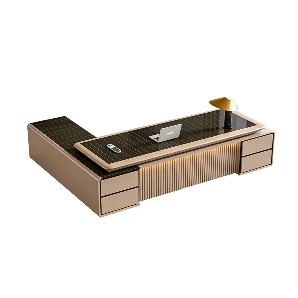 LUXORA 2.0m Luxury Executive Office Desk - Double Cabinet Manager Workstation - Glossy Black Ebony