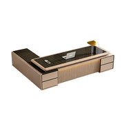 LUXORA 2.0m Luxury Executive Office Desk - Double Cabinet Manager Workstation - Glossy Black Ebony
