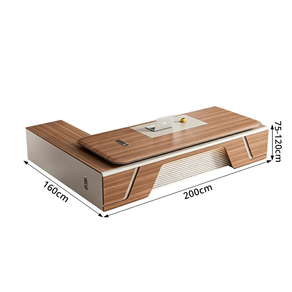 LUXORA 2.0m Flagship Executive Height Adjustable Desk - Premium Office Workstation with Side Cabinet - Walnut & Khaki
