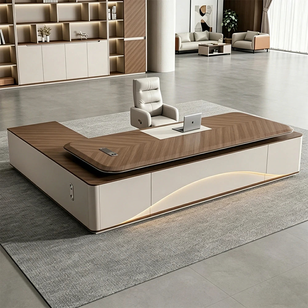 LUXORA 2.0m Flagship Executive Height Adjustable Desk - Premium Office Workstation with Side Cabinet - Walnut & Grey