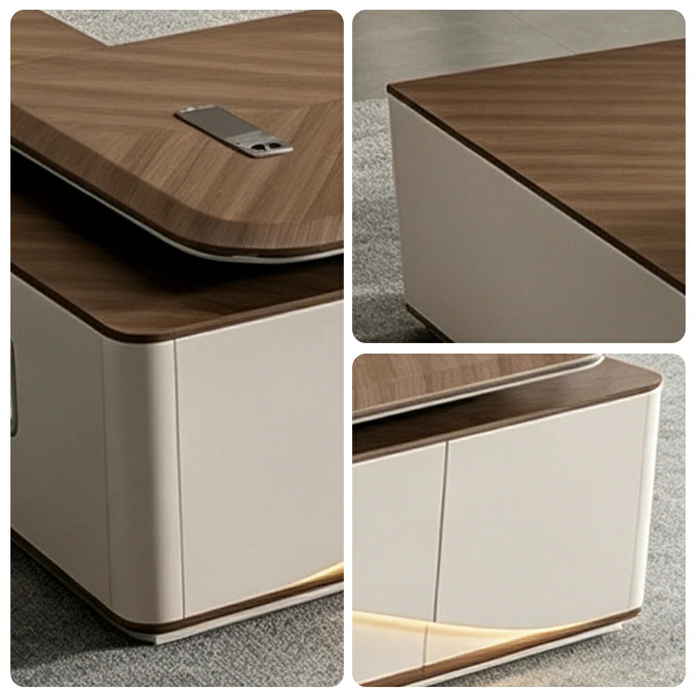 LUXORA 2.0m Flagship Executive Height Adjustable Desk - Premium Office Workstation with Side Cabinet - Walnut & Grey