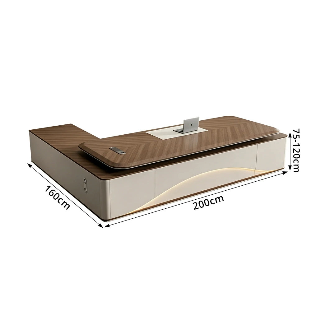 LUXORA 2.0m Flagship Executive Height Adjustable Desk - Premium Office Workstation with Side Cabinet - Walnut & Grey