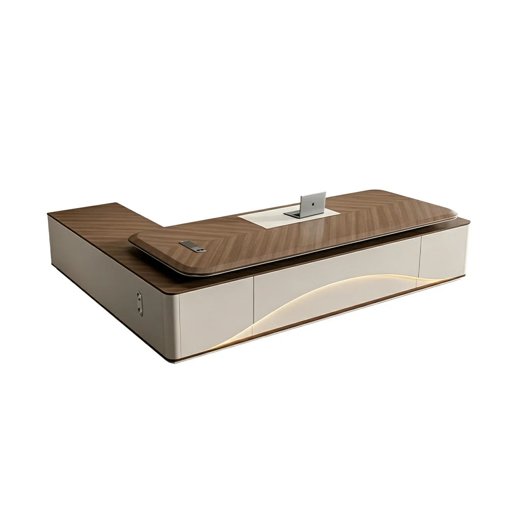 LUXORA 2.0m Flagship Executive Height Adjustable Desk - Premium Office Workstation with Side Cabinet - Walnut & Grey