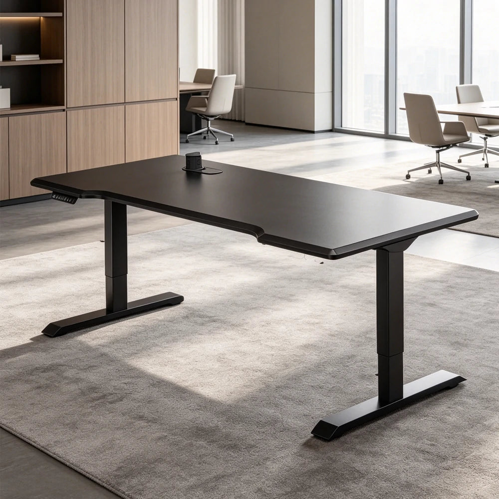 LUXROA U8 Lite Electric Height Adjustable Desk with Wireless Charging & Power Outlet 120×65×115cm Coffee - Black