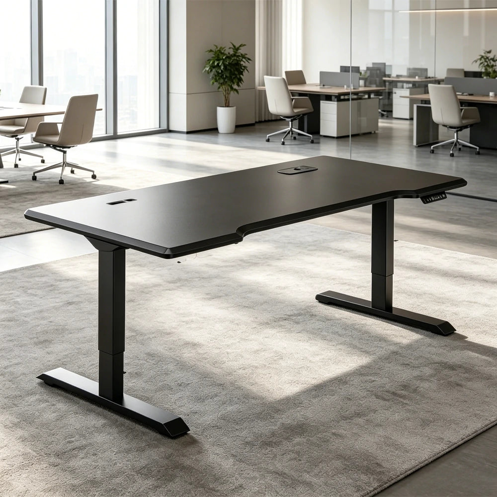 LUXROA U8 Lite Electric Height Adjustable Desk with Wireless Charging & Power Outlet 120×65×115cm Coffee - Black