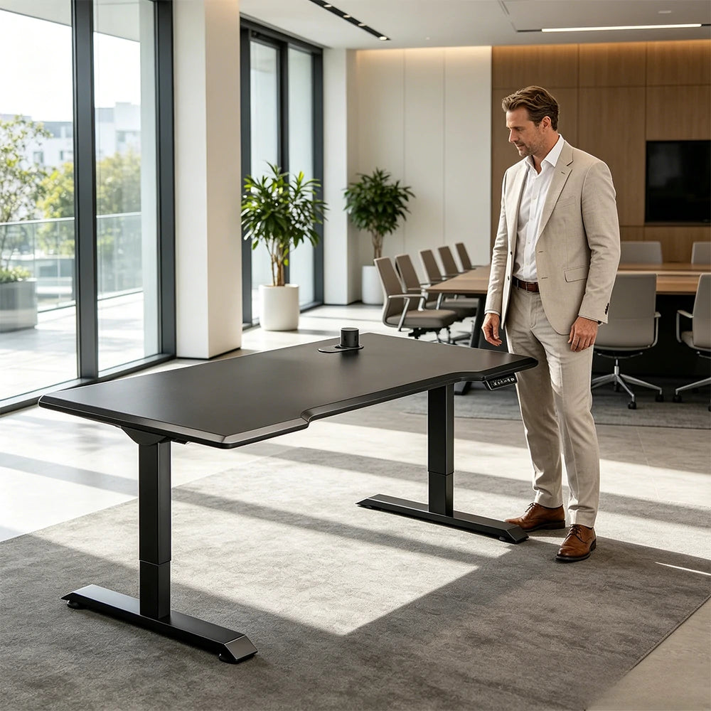 LUXROA U8 Lite Electric Height Adjustable Desk with Wireless Charging & Power Outlet 120×65×115cm Coffee - Black