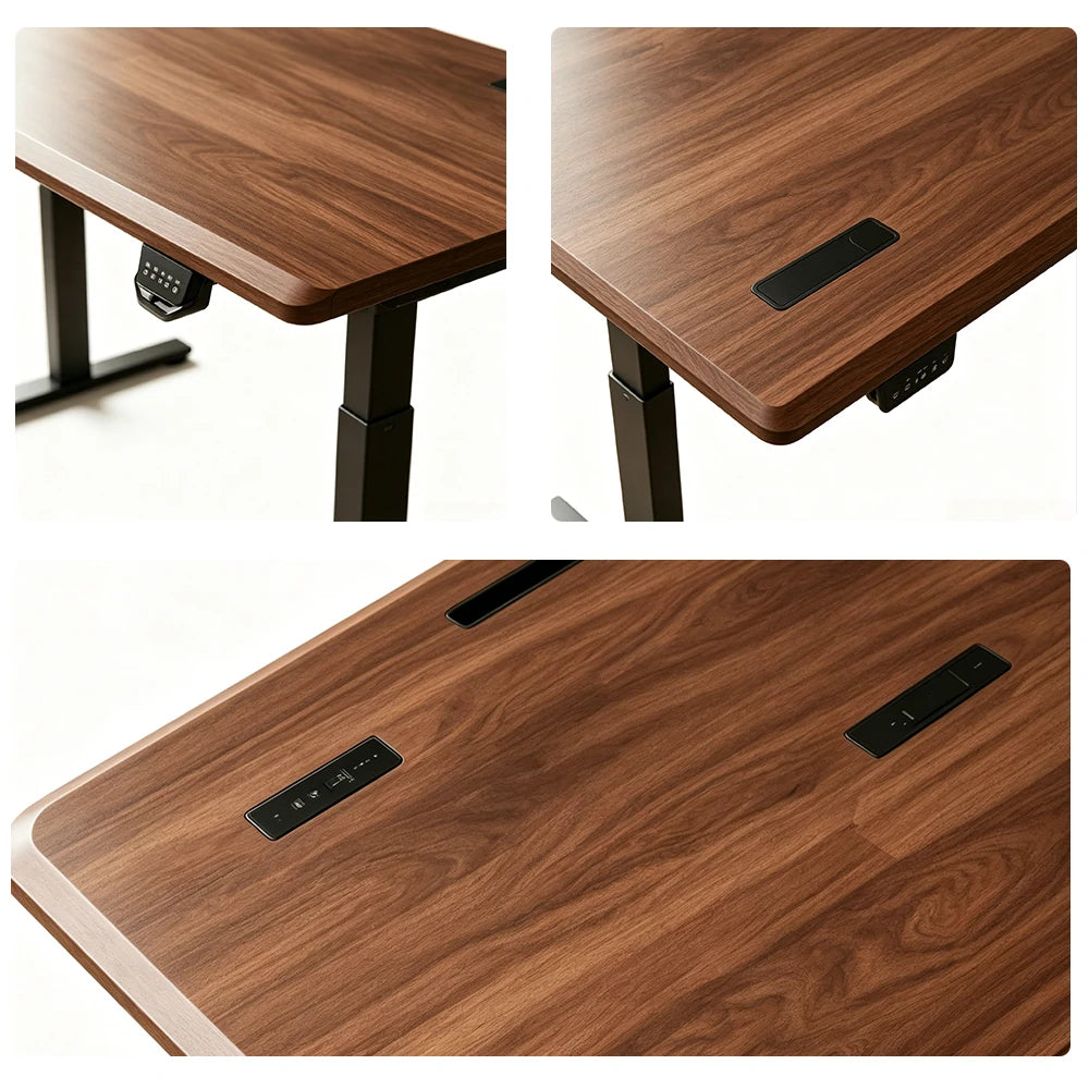 LUXORA Dual Motor Electric Standing Desk with Power Strip, Solid Rubber Wood Top 120×65×115cm Walnut