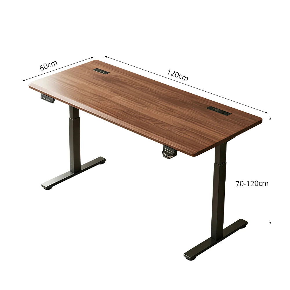 LUXORA Dual Motor Electric Standing Desk with Power Strip, Solid Rubber Wood Top 120×65×115cm Walnut