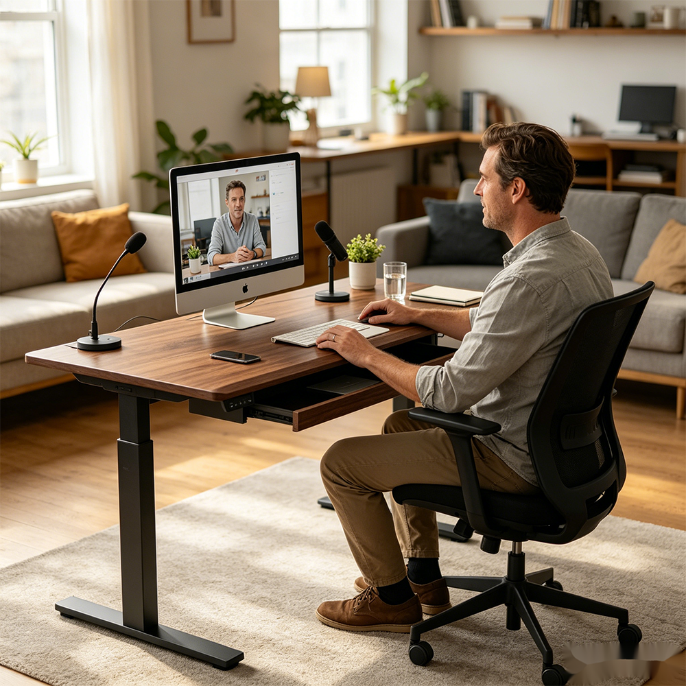 LUXORA Electric Standing Desk with Drawer, Dual Motor Height Adjustable Sit Stand Desk, Solid Wood Top Home Office Study - Walnut