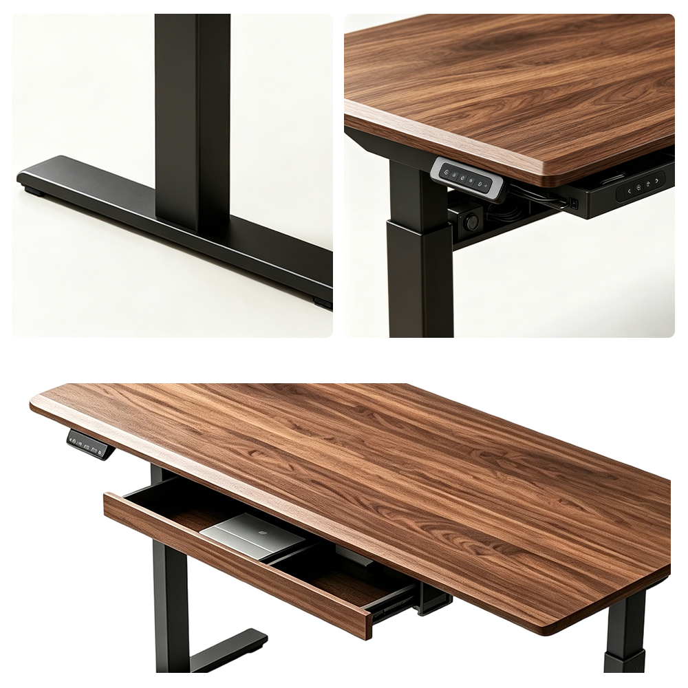 LUXORA Electric Standing Desk with Drawer, Dual Motor Height Adjustable Sit Stand Desk, Solid Wood Top Home Office Study - Walnut