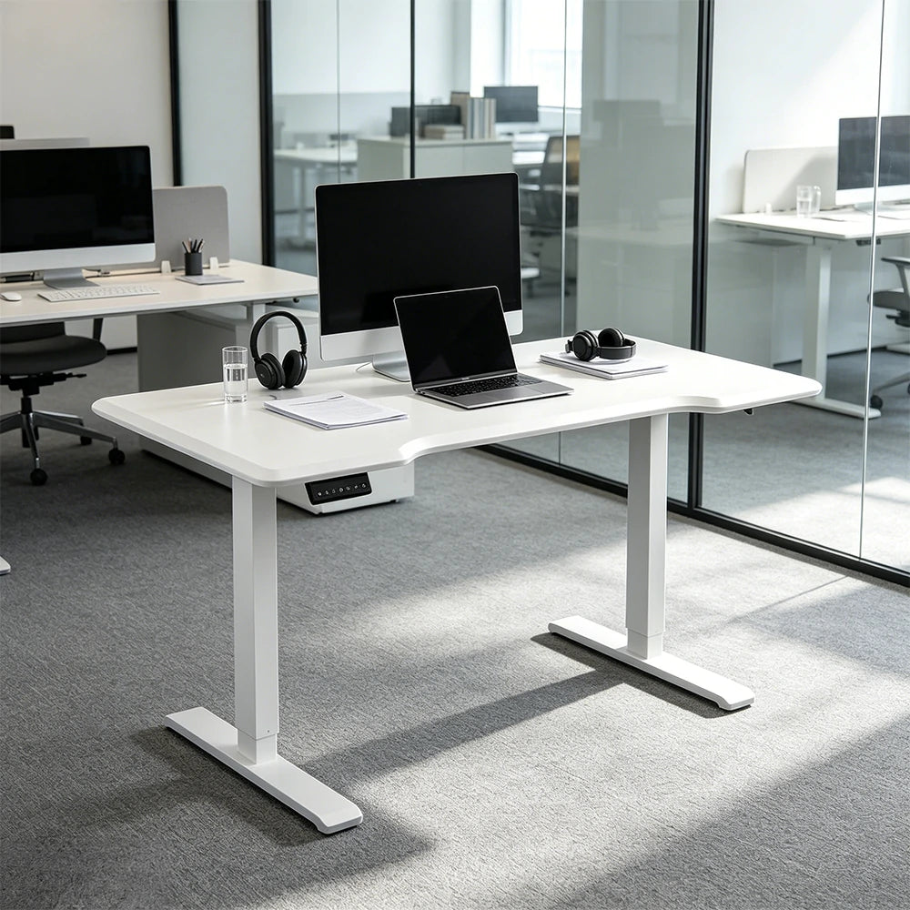 LUXROA U8 Lite Electric Height Adjustable Desk with Wireless Charging & Power Outlet 120×65×115cm Coffee - White