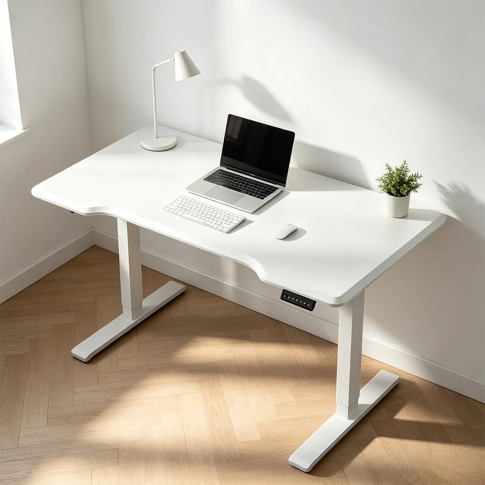 LUXROA U8 Lite Electric Height Adjustable Desk with Wireless Charging & Power Outlet 120×65×115cm Coffee - White